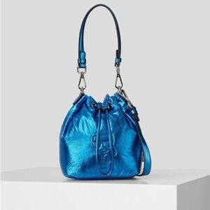 Karl Lagerfeld K/IKONIK NYLON BUCKET Blue METALLIC Mini Bag